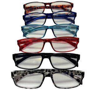 6 Pairs Casual Fashion Rectangular Reading Glasses 2.50 Stylish Simple Readers